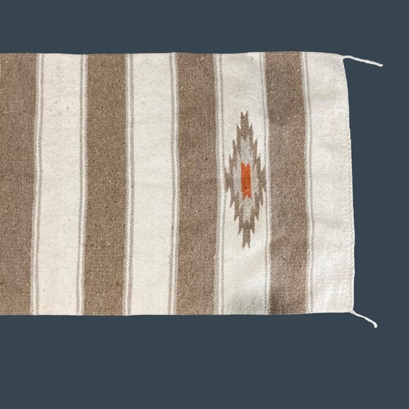 Handwoven Southwestern Rug Beige And White Stripes With Geometric Pattern 60"x28 - Picture 2 of 4